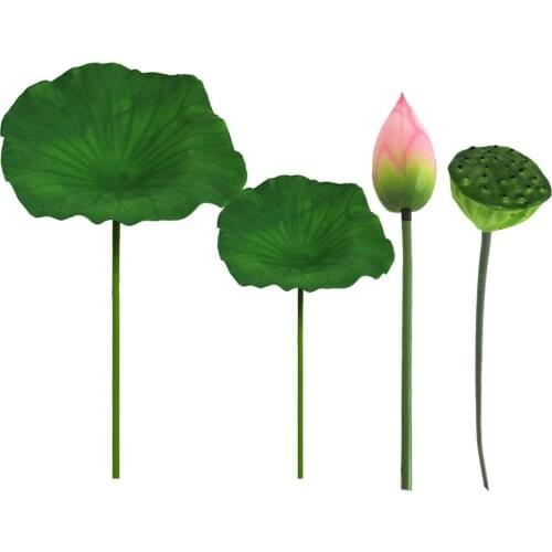 1Set Artificial Lotus Bud Leaf Craft Decorative Tabletop Flower Arrangement