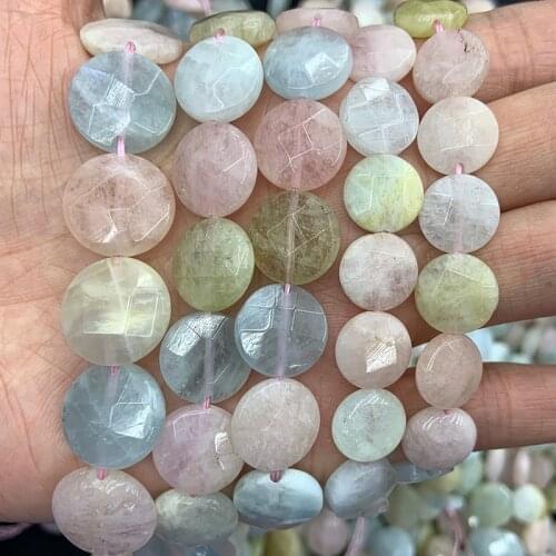 12-16mm Natural Morgan Stone Beads 15'' Faceted Coin DIY Loose Beads For Jewelry Making Beads Women Bracelet Necklace Gift