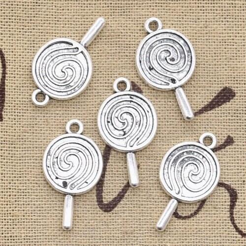 15pcs Charms Lollipop Sugar 27x14mm Antique Silver Color Pendants DIY Necklace Crafts Making Findings Handmade Tibetan Jewelry