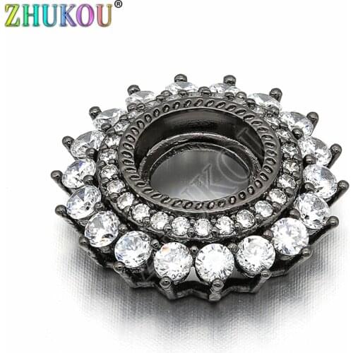 19mm Brass Handmade Cubic Zirconia CZ Flower Connector for DIY Jewelry Findings, Hole: 8mm, Model: VS206