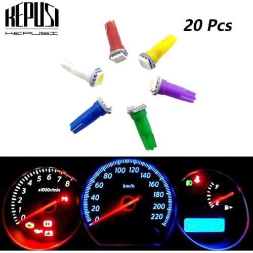 20pcs T5 W3W W1.2W LED Car Wedge Side Bulb Dashboard Warming Indicator Light Auto Board Instrument Panel Lamp White Blue Green