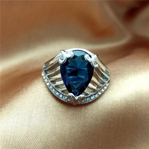 2019 Blue Water Drop Crystal Zircon Anel Silver Rings for Women Fashion Jewelry Wedding Anillos Engagement Statement Ring