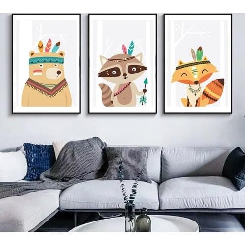 3PCS / Set Cartoon Animal Print Canvas Painting 20 Types Cute Childrens Room Decoration Posters Balloon Dream Wall Art Pictures