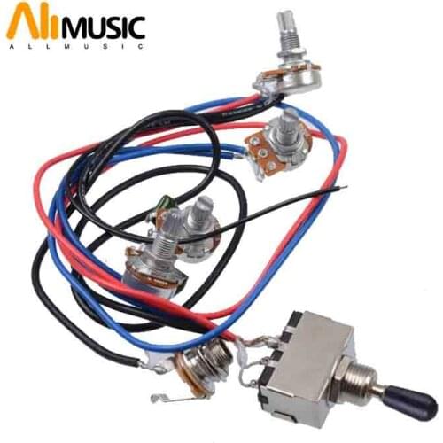1 set Wiring Harness Prewired 2v2t 3 way Toggle Switch Jack 500k Pots for Gibson Replacement Guitar