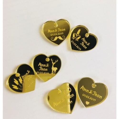 50 Pieces Personalized Engraved Mr & Mrs Acrylic Love Heart ,Wedding Party Table Centerpieces Decor Supplies,As Party gift