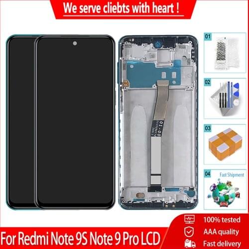 6.67" AAA Quality For Redmi Note 9S Note 9 Pro LCD Display Screen With Touch Panel With Frame Digitizer Replacement Parts