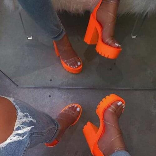 Night Club Party Platform Chunky Heel Sandals Summer Plus Size Shoes Transparent Gladiator Heel Sandals Shoes Women