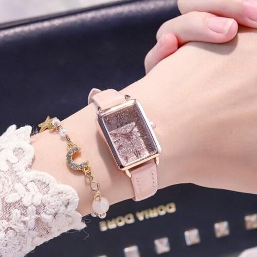 Fashion Women Quartz Watches Luxury Small Square Ladies Watch Bracelet Alloy Dial Pink Strap Wristwatch Womens Clock Reloj Mujer