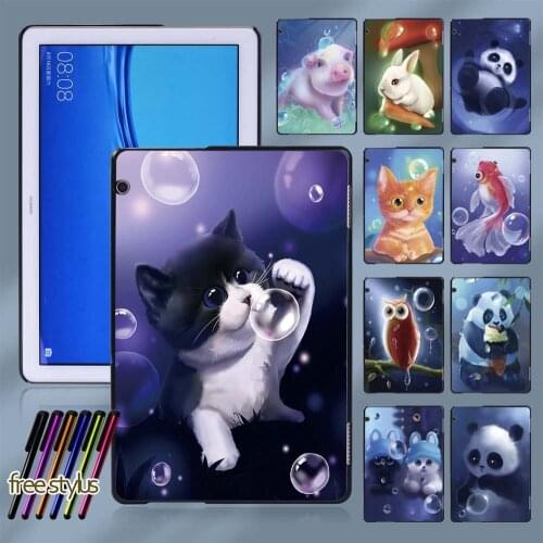 Animal Series Cute Pattern Tablet Case for Huawei MediaPad T5 10 10.1 Inch Plastic Hard Protective Shell + Pen
