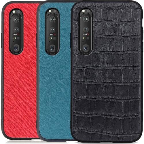 Genuine Real Saffiano Leather Case For Sony Xperia 1 iii Protector Shell para pebbled leather Back Cover
