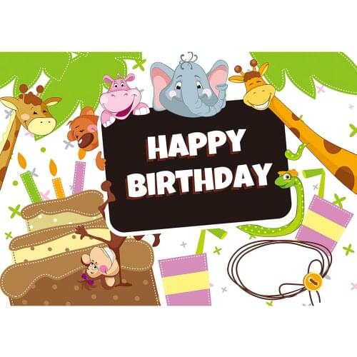 Photographic Backdrop Cartoon Animals Cake Drinks Custom Backgrounds Photo Studio for Baby Children Birthday Party Photoshoot