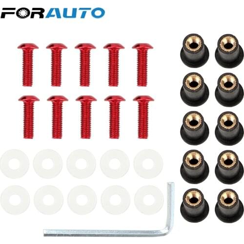 FORAUTO 10Pcs/set Car Windscreen Nut Bolt Washer Screw Motorbike Windshield Fasterner Kit Fairing Screen Fasterners M5 x 15mm