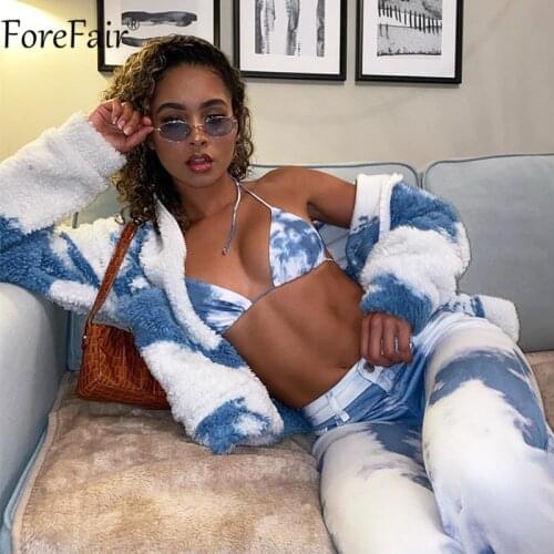 Forefair 2021 Winter Warm Plush Jacket Women Long Sleeve Casual Loose Coat Print Outwear Zipper Ladies Parka Coat Oversized