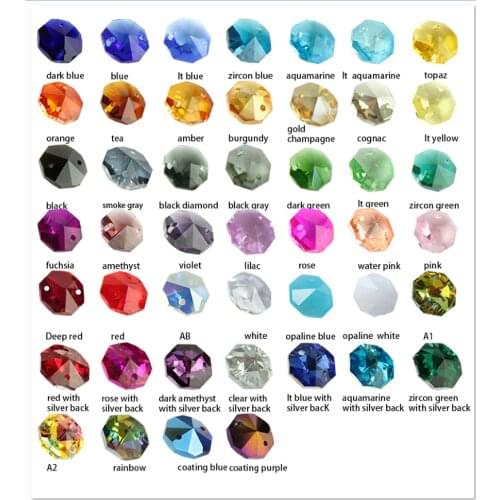 14mm 100pcs 2 Holes/1 Hole Colors Crystal Octagon Beads Crystal Loose Beads Lamp Chandelier Pendant Drops Parts