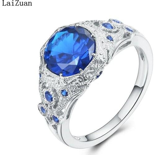 Engagement Wedding Gift Round 8mm Blue Cubic Zirconia Retro Ring Sterling Silver