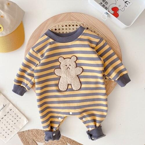 2021 Autumn Newborn Infant Baby Rompers Cotton Long Sleeve Boys Girls Clothes Bear Printed Jumpsuit Costume Infant Clothing