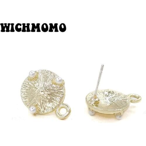 2020 New 17*13mm High Quality Zinc Alloy Round Inlaid Acrylic Pearl Earring Base Connectors for DIY Earring Jewelry Accessories