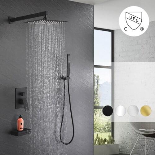 Brass Black/Brushed Gold in Wall Shower Set Rainfall Bathroom Shower Faucet Wall Shower Hot and Cold Mixer Handheld Spray Sets
