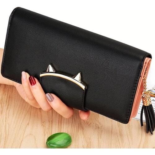 Fashion Women Purses Long Clutch Cat Lady Wallets Moneybags Girls Coin Purse Tassels Handbags Burse Bags Billfold Wallet Clips