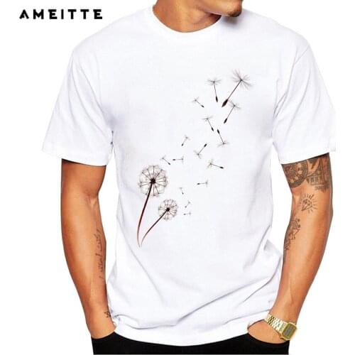 2019 AMEITTE Mens Dandelion Printed T Shirt Fashion Outdoor White Printed T-Shirt Summer Casual Streetwear Tops Tee Camiseta