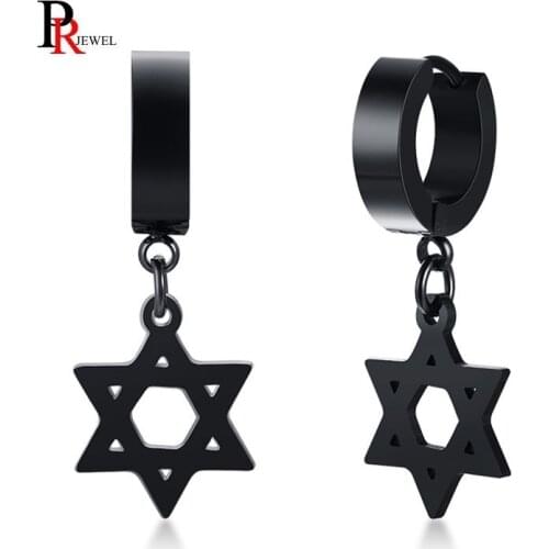 Star of David Earrings for Men Black Stainless Steel Male Dangle Earring Gifts Jewelry
