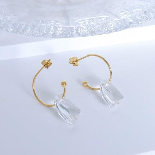 2021 New Arrival Glass Stone Drop Earring Stainless Steel Crystal Dangle Earrings For Women Girls Trendy Jewelry Gift