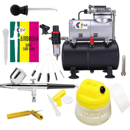 OPHIR Pro Dual Action Airbrush Kit Air Tank Compressor for T-shirt Painting Tanning Hobby with Cleaning Brush 110V,220V
