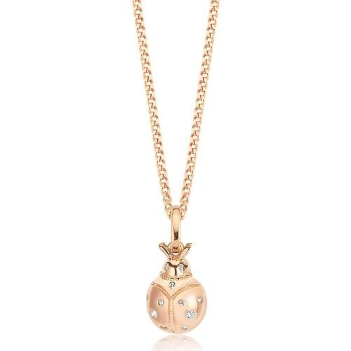 Valori Jewels Ladybug, Zirconia White Gemstone, Rose Gold Plated, Sterling Silver Charm Necklace