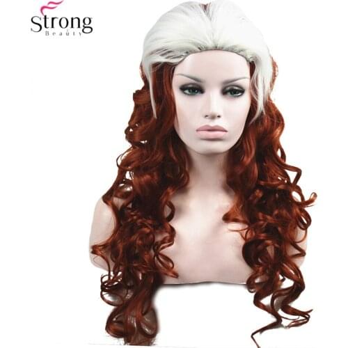 StrongBeauty X-Men Anna Marie Rogue Cosplay Wig Red Long Wavy Synthetic wigs