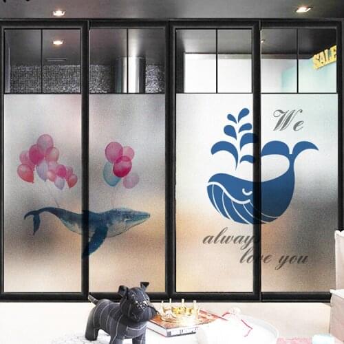Customized Static Cling Window Sticker Vinyl Nordic Cartoon whale dolphin Frosted Stained Decorative Privacy Protection Glass