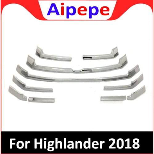 Fit For Toyota Highlander 2018 ABS Chrome Car Styling Front Racing Grills Bumper Mesh Grille Around Trim Cover 10pcs