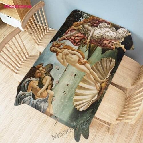 Romantic Italian Sandro Botticeli Famous Painting Spring The Birth Venus Jesus Christ Bible Story Decorative Linen Table Cloth