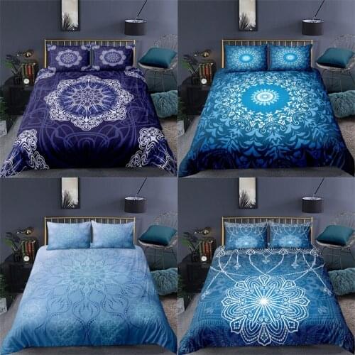 Luxury 3D Navy Mandala Print Home Living 2/3Pcs Comfortable Duvet Cover PillowCase Bedding Set Queen and King EU/US/AU Size