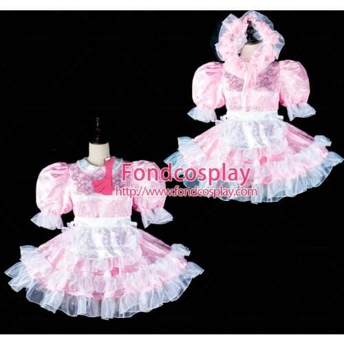 Sissy maid satin dress lockable Uniform cosplay costume Tailor-made[G2407]