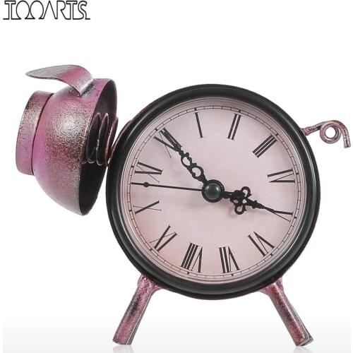 Tooarts Piggy Clock Handmade Vintage Metal Cat Figurine Mute Table Clock Craft Practical Clock 1 AA Battery Miniature Home Decor