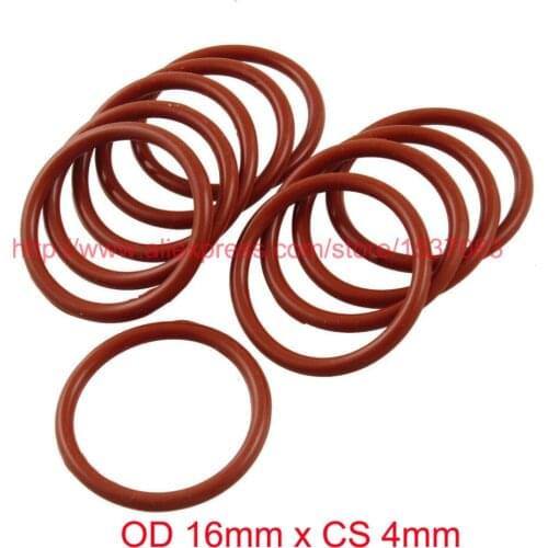 OD 16mm x CS 4mm red silicone rubber seal o ring gasket