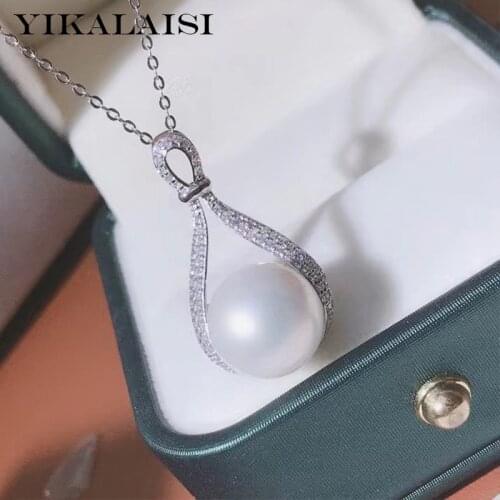 YIKALAISI 925 Sterling Silver Necklaces Jewelry For Women 11-12mm Oblate Natural Freshwater Pearl Pendants 2021 Wholesales