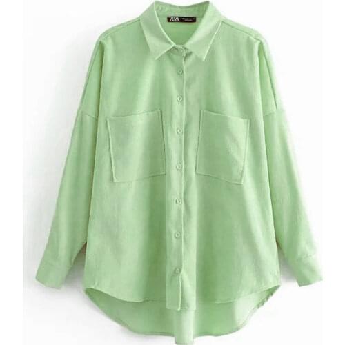 Dave&Di england high street vintage oversize big pockets Corduroy blouse women blusas mujer de moda 2020 long shirt womens tops