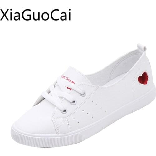 White Lace Up Women Casual Flat Shoes Spring and Autumn New Ladies Casual Shoes Breathable Female Canvas Shoes