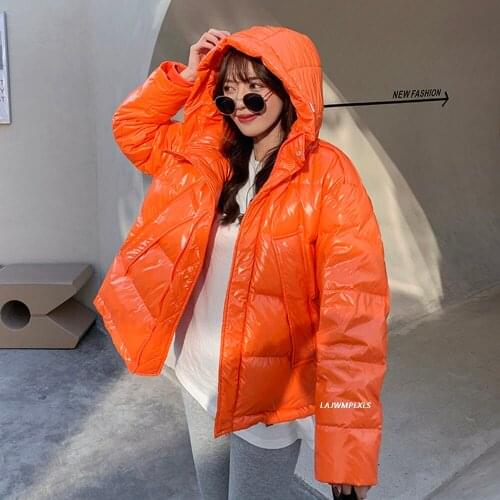 Winter Women Candy Color Hooded Warm Snow Down Coat 90% White Duck Down Parkas Loose Stand Collar Windproof Outwear