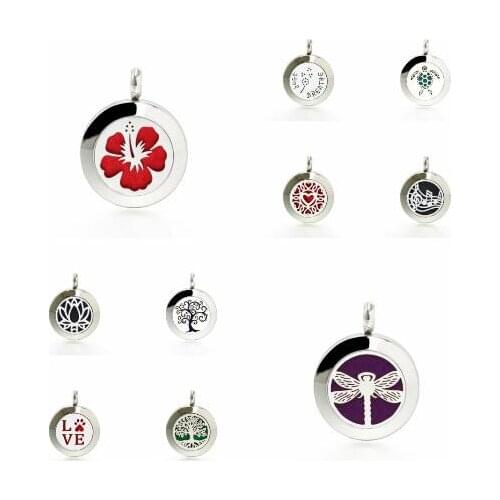 1PCS Dragonfly Ribbon Turtle Cross Family Tree 20mm Stainless Steel Diffuser Locket Perfume Pendant Necklace With 10p Free Pads