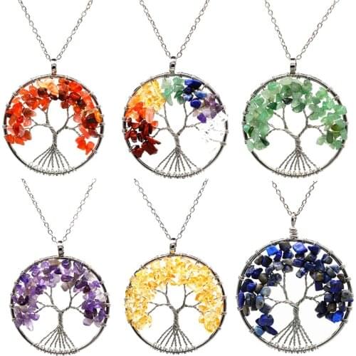2020 New 7 Chakra Quartz Natural Stone Pendant Necklace For Women Tree Life Pendulum Healing Crystal Necklaces Reiki Jewelry