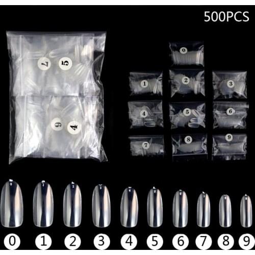 500pcs/bag Full Cover oval shape fake nails Artificial Natural white/Clear Art Tips Manicure Tool 10 size press on nails