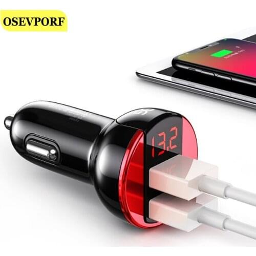 2.4A 5V Dual USB Car Fast Charger 2 Port Cigarette Lighter Adapter LCD Display Mobile Phones Power USB Charging For Smart Phone