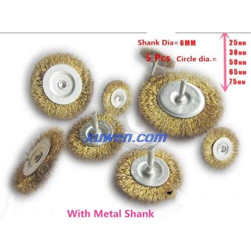 Free shipping a set of 5 Pcs 6mm Dia Steel Wire Polishing Metal Shank Brushes Wheel