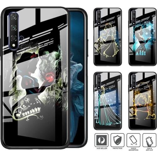 Tempered Glass Cover Shockproof Shell Disney Princess For Huawei Honor 30 20 10 9X 8X Pro Plus Lite Phone Case