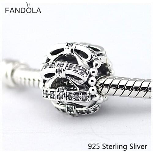 CKK 925 Sterling Silver Jewelry Shimmering Sentiments, Bow Original Charms Beads Fits Bracelets For Jewelry Making