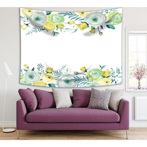 Tapestry Flowers Spring and Summer Blooms Floral Frame Romantic Celebration Decorative Art Green Yellow White