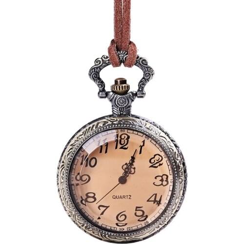 Retro trend brown glass open cover pocket watch with belt mens and womens accessories