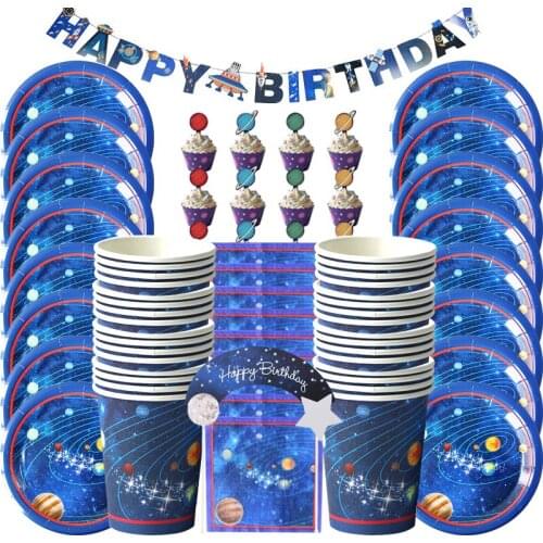 Outer space party 78pcs Disposable tableware UFO banner set Galaxy/Solar System Theme Party Kids birthday Baby shower decoration